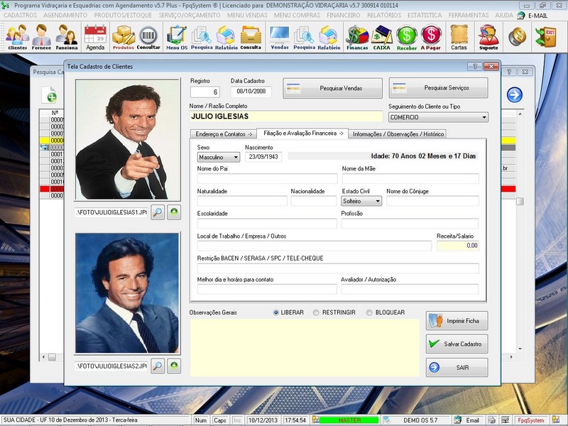 Imagens do Programa Vidra�aria e Esquadria v5.7 Plus
