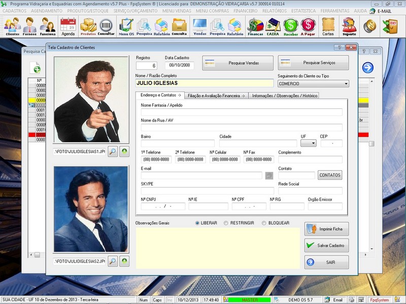 Imagens do Programa Vidra�aria e Esquadria v5.7 Plus
