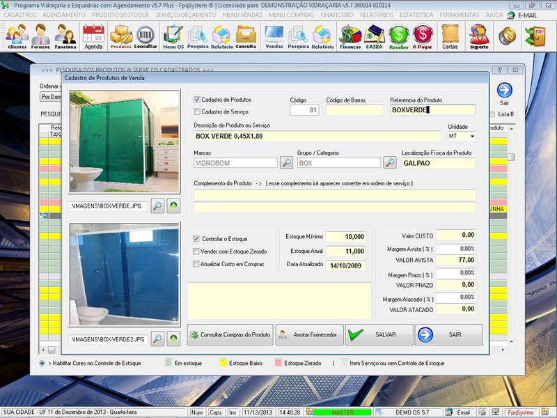 Imagens do Programa Vidra�aria e Esquadria v5.7 Plus
