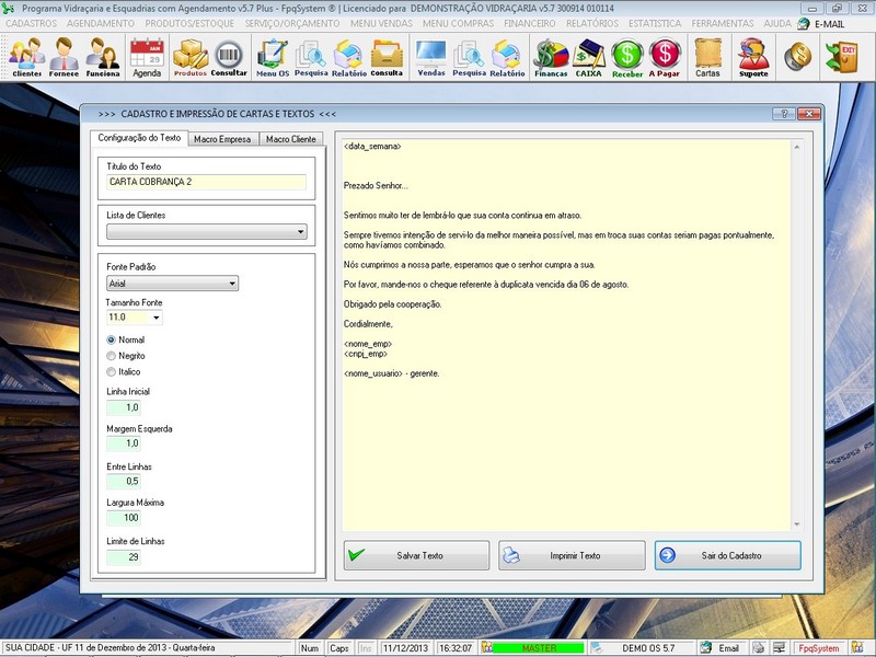 Imagens do Programa Vidra�aria e Esquadria v5.7 Plus