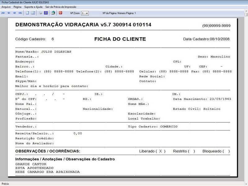 Imagens do Programa Vidra�aria e Esquadria v5.7 Plus