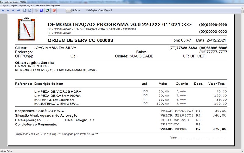 Imagens do Programa Servi�os Gerais v6.6 Plus