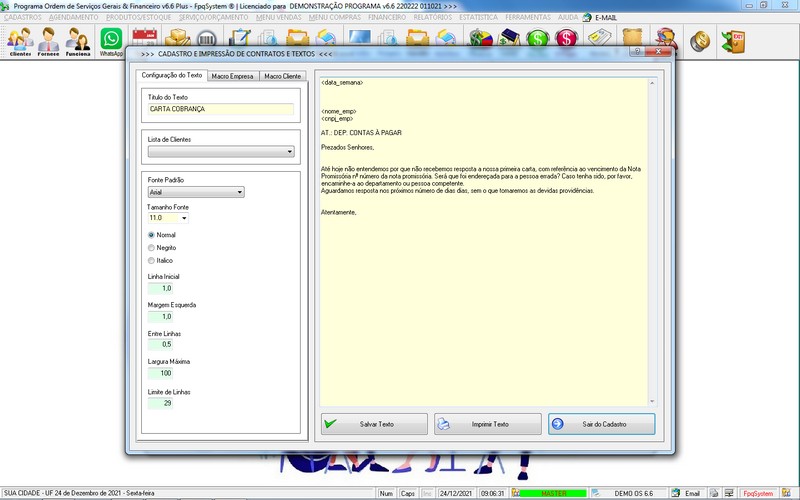 Imagens do Programa Servi�os Gerais v6.6 Plus