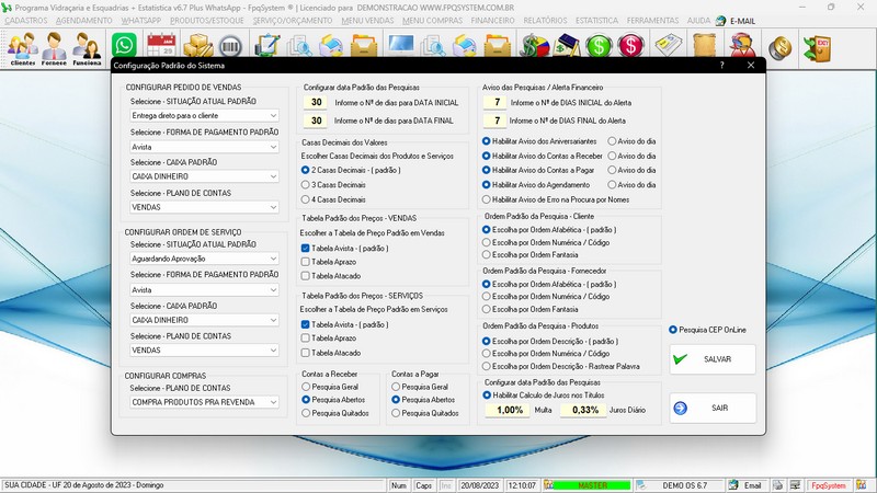 Imagens do Programa Vidra�aria e Esquadria v6.7 Plus