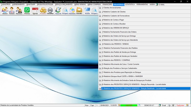 Imagens do Programa Vidra�aria e Esquadria v6.7 Plus