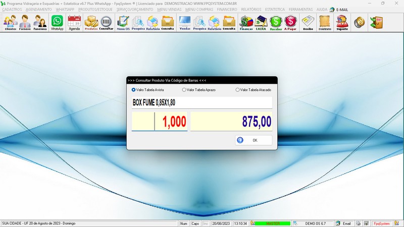 Imagens do Programa Vidra�aria e Esquadria v6.7 Plus
