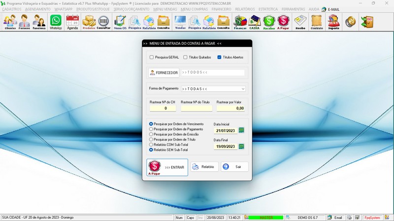 Imagens do Programa Vidra�aria e Esquadria v6.7 Plus