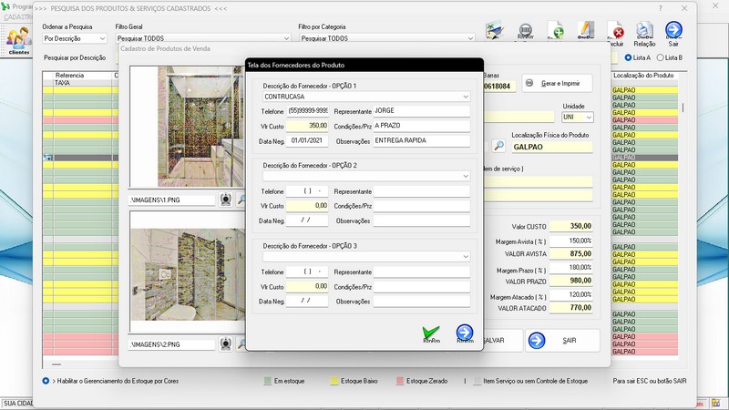 Imagens do Programa Vidra�aria e Esquadria v6.7 Plus
