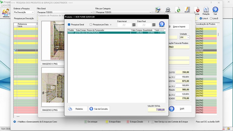 Imagens do Programa Vidra�aria e Esquadria v6.7 Plus