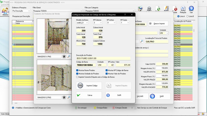 Imagens do Programa Vidra�aria e Esquadria v6.7 Plus