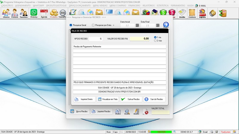 Imagens do Programa Vidra�aria e Esquadria v6.7 Plus