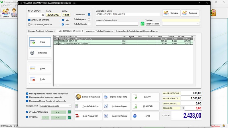 Imagens do Programa Vidra�aria e Esquadria v6.7 Plus