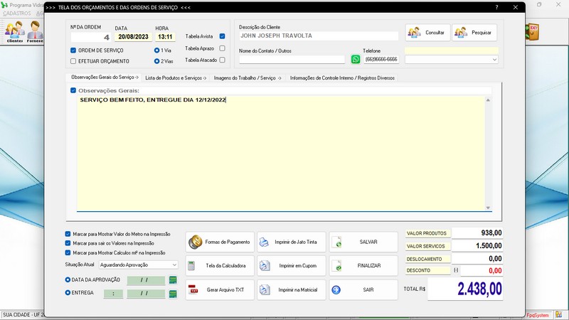 Imagens do Programa Vidra�aria e Esquadria v6.7 Plus
