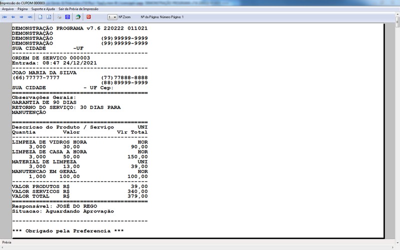 Imagens do Programa Servi�os Gerais v7.6 Plus