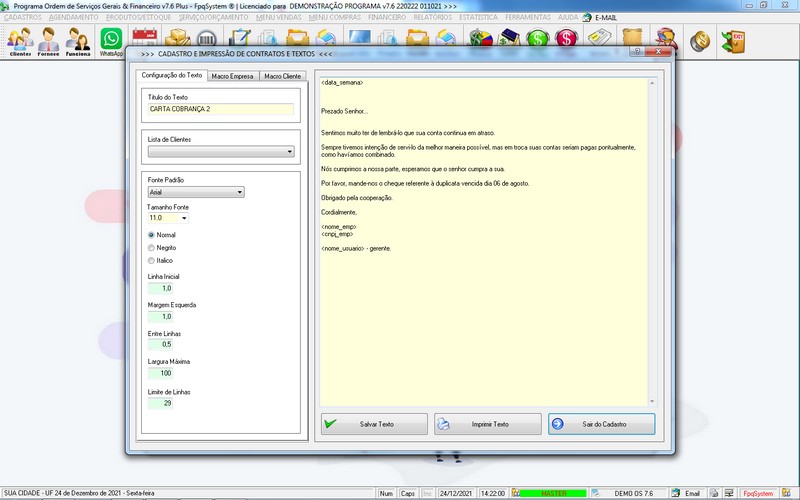 Imagens do Programa Servi�os Gerais v7.6 Plus