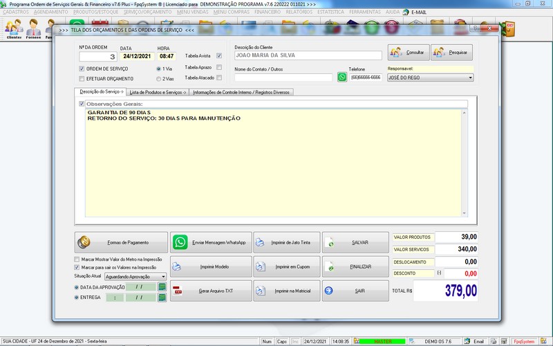 Imagens do Programa Servi�os Gerais v7.6 Plus