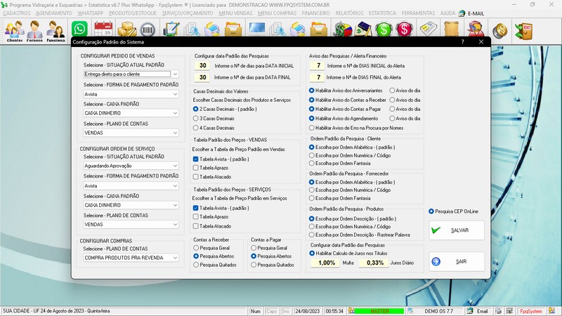 Imagens do Programa Vidra�aria e Esquadria v7.7 Plus