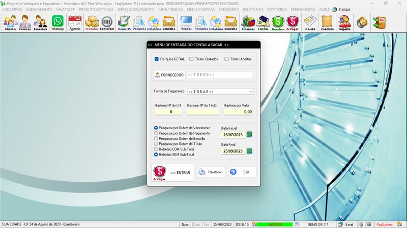 Imagens do Programa Vidra�aria e Esquadria v7.7 Plus