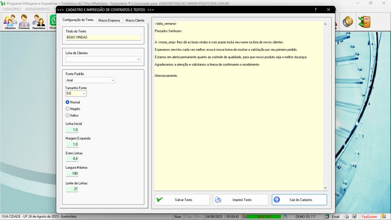 Imagens do Programa Vidra�aria e Esquadria v7.7 Plus