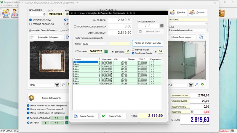 Imagens do Programa Vidra�aria e Esquadria v7.7 Plus