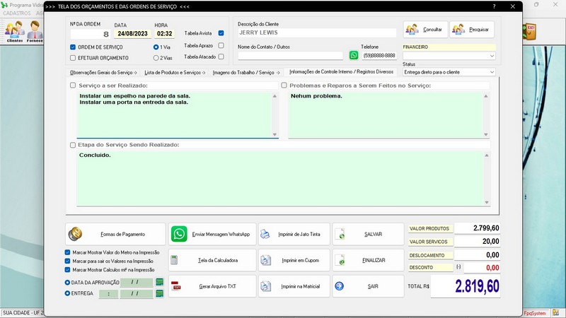 Imagens do Programa Vidra�aria e Esquadria v7.7 Plus