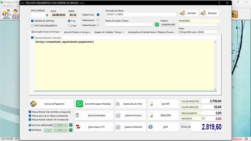 Imagens do Programa Vidra�aria e Esquadria v7.7 Plus
