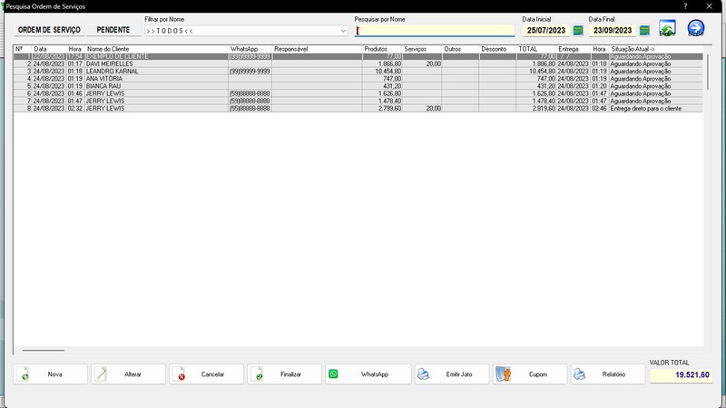 Imagens do Programa Vidra�aria e Esquadria v7.7 Plus