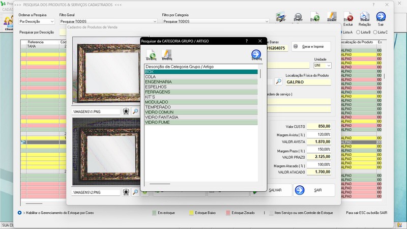 Imagens do Programa Vidra�aria e Esquadria v7.7 Plus