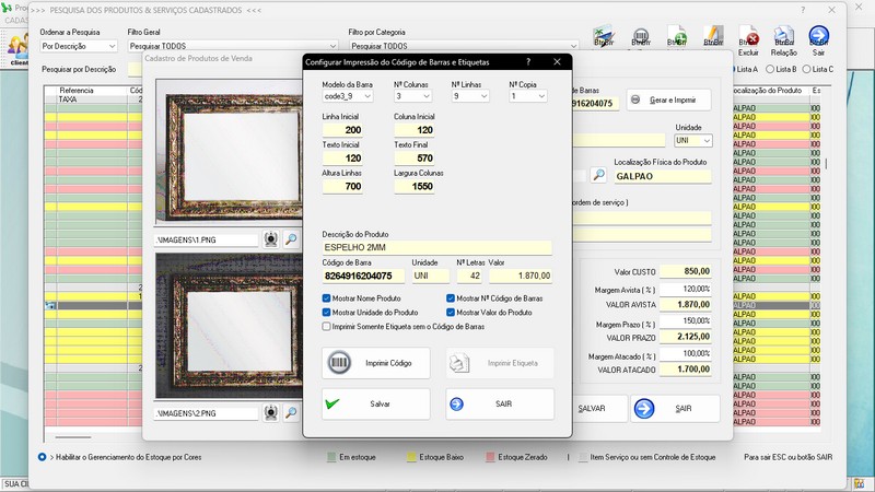 Imagens do Programa Vidra�aria e Esquadria v7.7 Plus