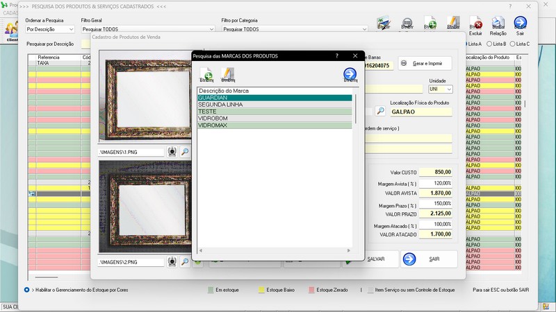 Imagens do Programa Vidra�aria e Esquadria v7.7 Plus