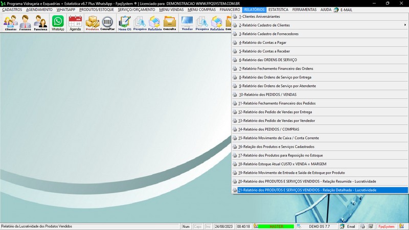 Imagens do Programa Vidra�aria e Esquadria v7.7 Plus