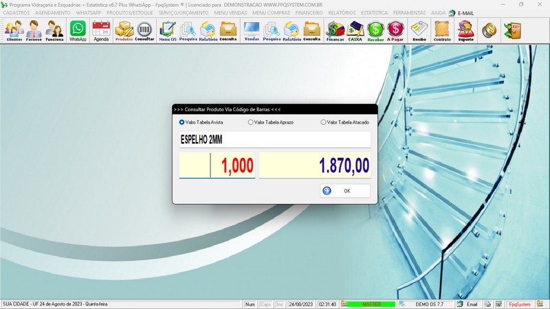Imagens do Programa Vidra�aria e Esquadria v7.7 Plus