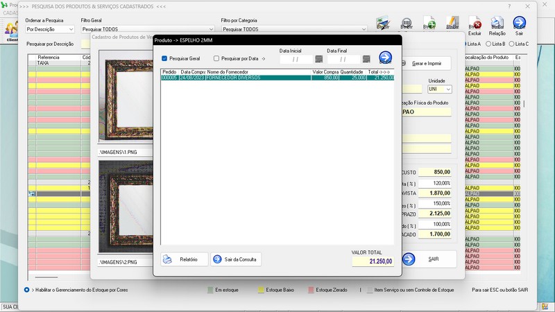 Imagens do Programa Vidra�aria e Esquadria v7.7 Plus