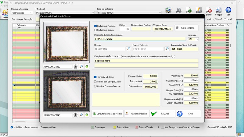 Imagens do Programa Vidra�aria e Esquadria v7.7 Plus