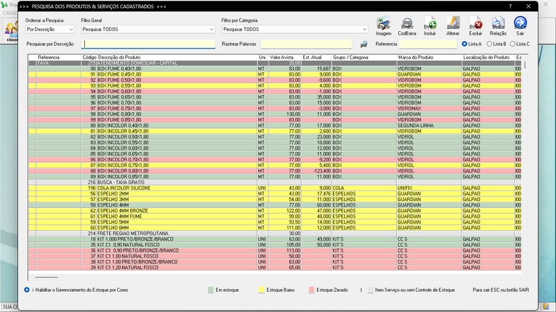 Imagens do Programa Vidra�aria e Esquadria v7.7 Plus