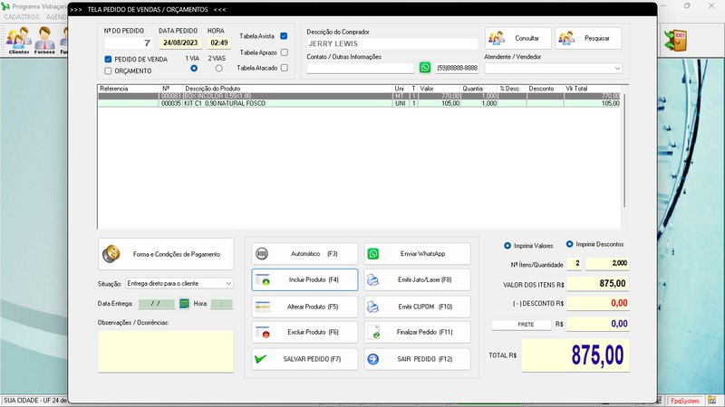 Imagens do Programa Vidra�aria e Esquadria v7.7 Plus