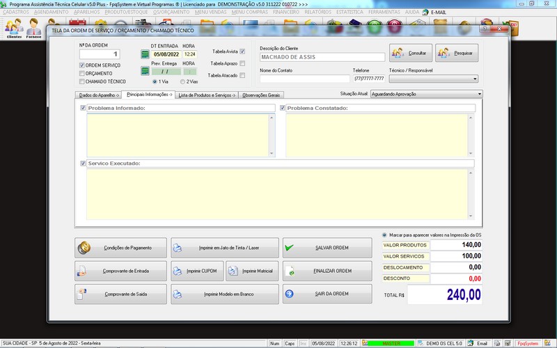 Programa OS Assist�ncia T�cnica para Celular 5.0 Plus