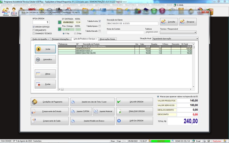 Programa OS Assist�ncia T�cnica para Celular 5.0 Plus