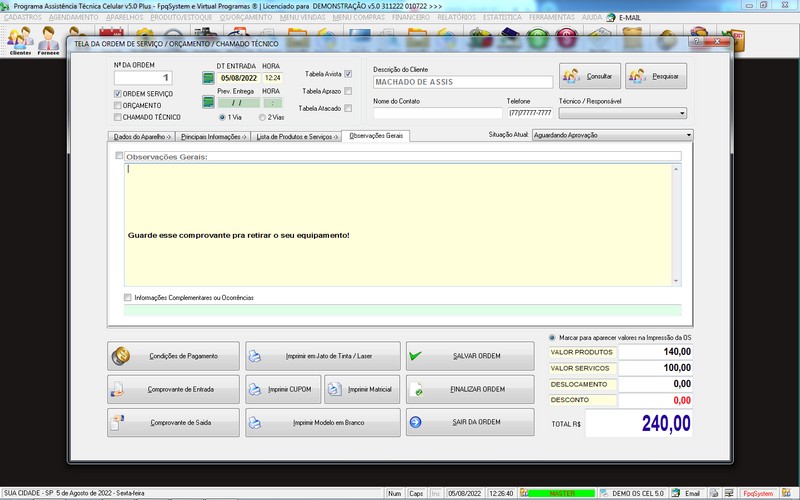 Programa OS Assist�ncia T�cnica para Celular 5.0 Plus