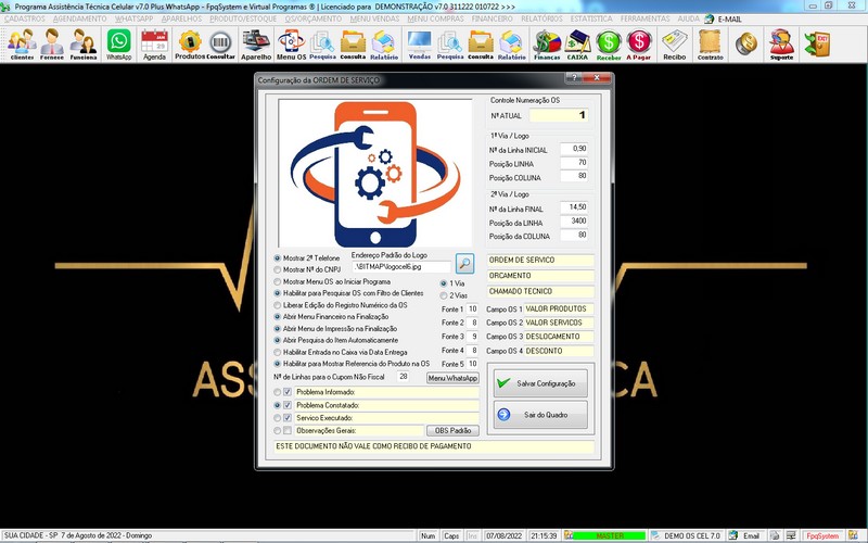 Programa OS Assist�ncia T�cnica para Celular 7.0 Plus