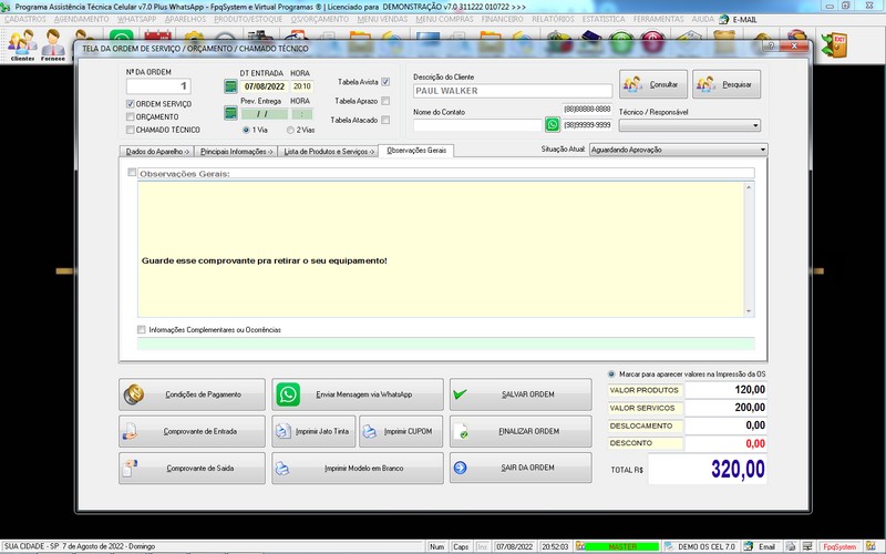 Programa OS Assist�ncia T�cnica para Celular 7.0 Plus