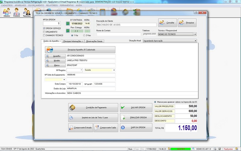 Programa OS Assist�ncia T�cnica para Refrigera��o 1.0 Plus