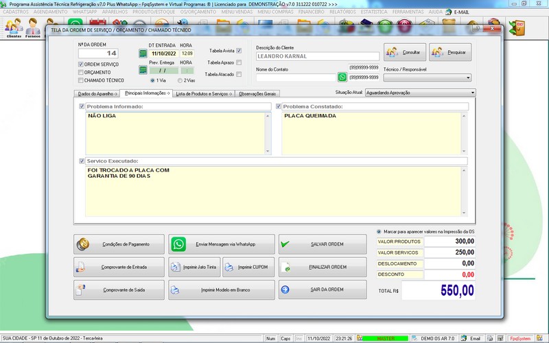 Programa OS Assist�ncia T�cnica para Refrigera��o 7.0 Plus