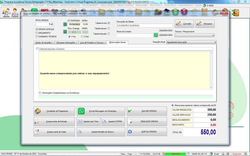 Programa OS Assist�ncia T�cnica para Refrigera��o 7.0 Plus